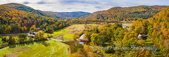 Arthur Smith Covered Bridge Autumn Aerial Pano Colrain MA
